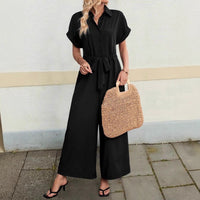 Women's Loose Casual Polo Collar Lace-up Jumpsuit