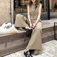 Fashionable Versatile Casual Top And Wide-Leg Pants Set For Women