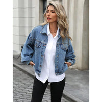 Women's Embossed Denim Jacket Fashion Casual Long Sleeve