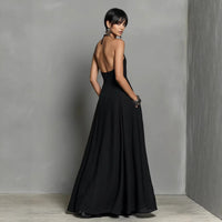 Casual Cotton-Linen Resort Halterneck Pocket Backless Dress