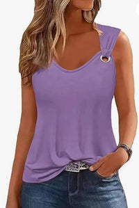 Womens Solid Color Casual Tank Top Sleeveless Asymmetrical Top