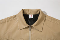 Letter Embroidery Pu Leather Coat Men
