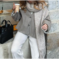 V-neck Long Sleeve Button Short Coat Fall Winter Fashion Women Commute Leisure