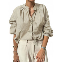 Women's Striped Front-tie V-neck Casual Lazy Feel Shirt