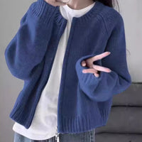Loose Thickened Zipper Cardigan Long-sleeved Knitted Top