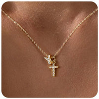 Zircon Inlaid 26 Letter Cross English Necklace