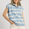 European And American-style Lapel-collar Casual Striped Sleeveless Sweater For Petite Figures