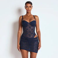Womens Lace Camisole Jumpsuit And Bodycon Skirt Two-Piece Set
