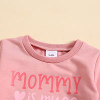 Love Letter Print Pullover Sweatshirt Front Lace-up Decorative Rope Sweatpants