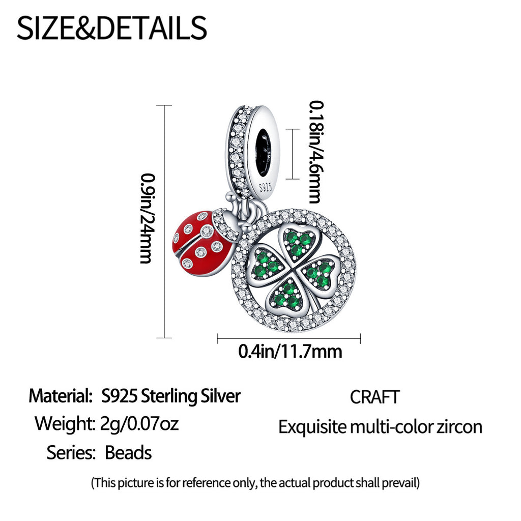 925 Sterling Silver Ladybug Green Leaf Charm Personality Fashion Bracelet Necklace Beads