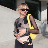 Mesh-panel Long-sleeve Sheer Cropped Top
