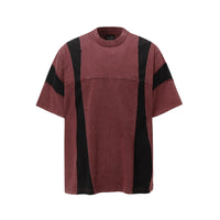 Retro Washed Distressed Short Sleeve Men's Stitching Contrast Color