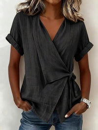 Women's Casual Lapel Collar Lace-Up Short-Sleeve Top