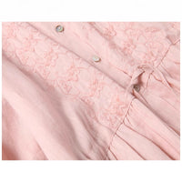 Wide Long-Sleeve Polo-Neck Cotton-Linen Embroidered Dress For Women