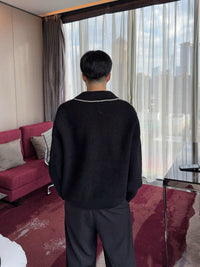 Stitching Contrast Color V-neck Houndstooth Sweater Loose