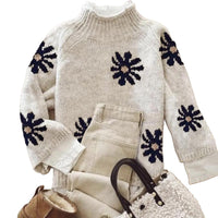 Womens Versatile Jacquard Crew-Neck Knit Top