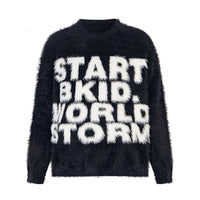 American Round Neck Mink Letter Sweater Fall Winter Couples Trendy Brand Niche