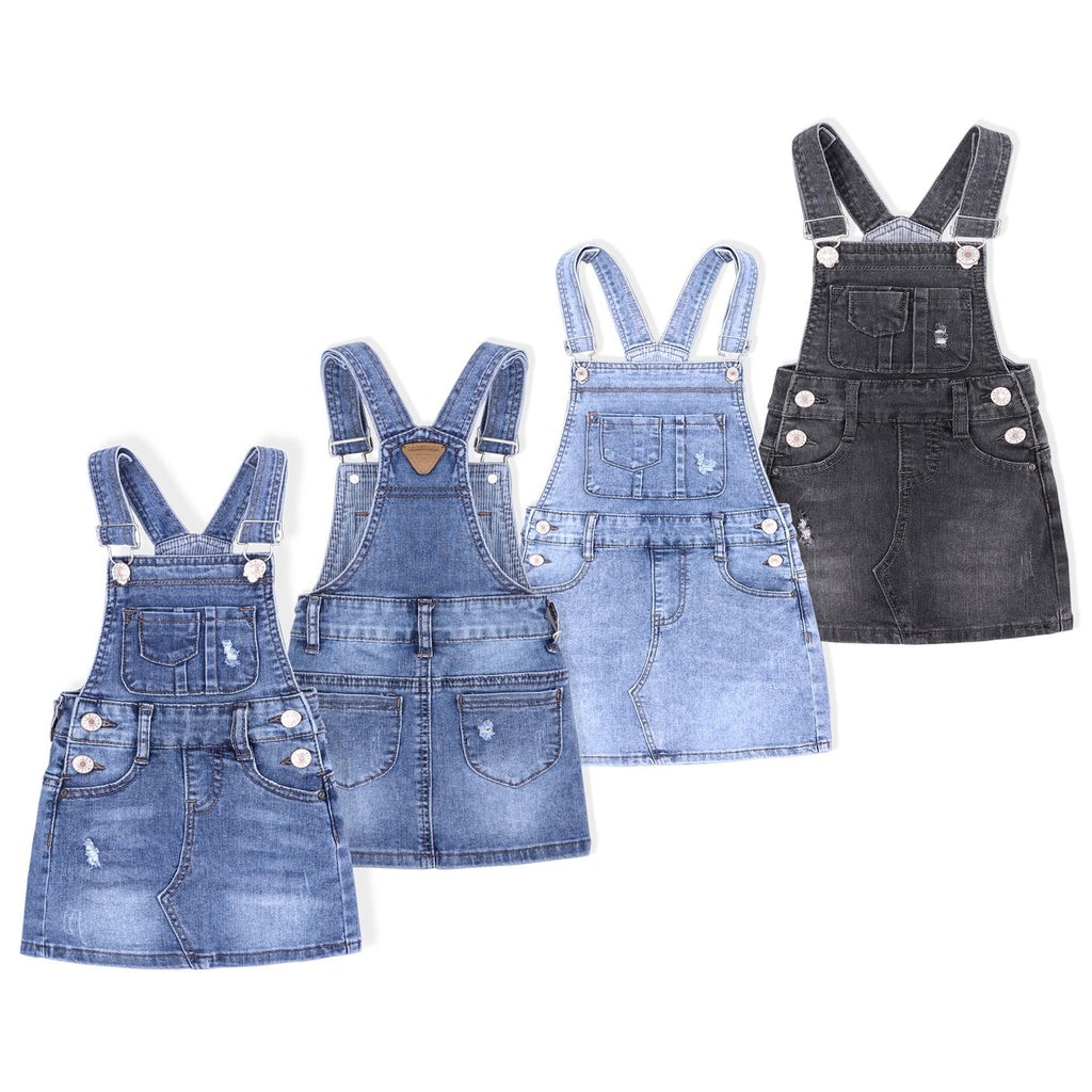 Stretch Ripped Denim Slip Dress For Baby Girls