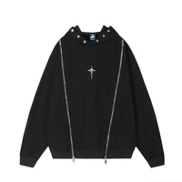 Two-way Zipper Stitching Velvet Padded Hooded Sweatshirt Men's