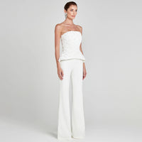 White Strapless Tank Top And High-waisted Trousers Womens Suit