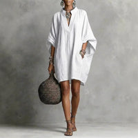 Womens SpringSummer Casual Mid-Sleeve Solid-Color Dress