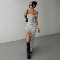 Off-Shoulder Striped Tube Dress Women