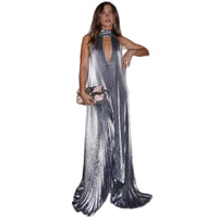 Metallic Solid-color Sleeveless Backless Dress