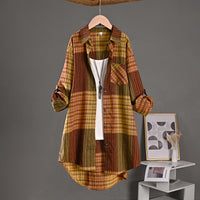 New Cotton-linen Top Retro Springfall Plaid Shirt