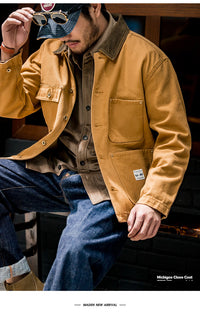 Retro Heavy Canvas Workwear Jacket Lapel Multi-pocket Jacket
