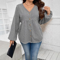 New Korean-style Slim Waist V-neck Long Sleeve Shirt