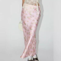 Satin Printed Dress With Back Slit And High-end Drape