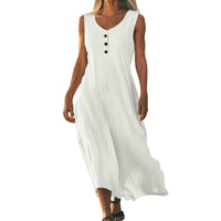 Solid-color Crewneck Sleeveless Asymmetrical Maxi Dress