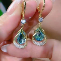 Light Luxury Hollow Mesh Teardrop Drop Earrings, Elegant Sparkling Zircon Ear Cuffs, Niche Design
