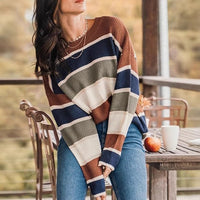 Contrast Color Sweater Female Casual Temperament Wild Long Sleeve Pullover Top