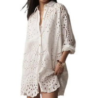 Casual Daily Solid Color Hollow Buckle Lapel Shirt