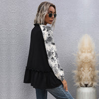 European And American Casual Top Loose-fit Patchwork Long-sleeve V-neck