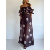 Spring Summer Sexy Strapless Irregular Printed Maxi Dress