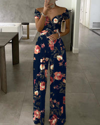 Women's One-shoulder Printed Jumpsuit Trousers