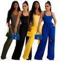 U-collar Jumpsuit Ripped Wide-leg Pants Suit