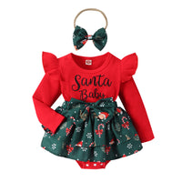 Girl's Santa Claus Printed Skirt Romper