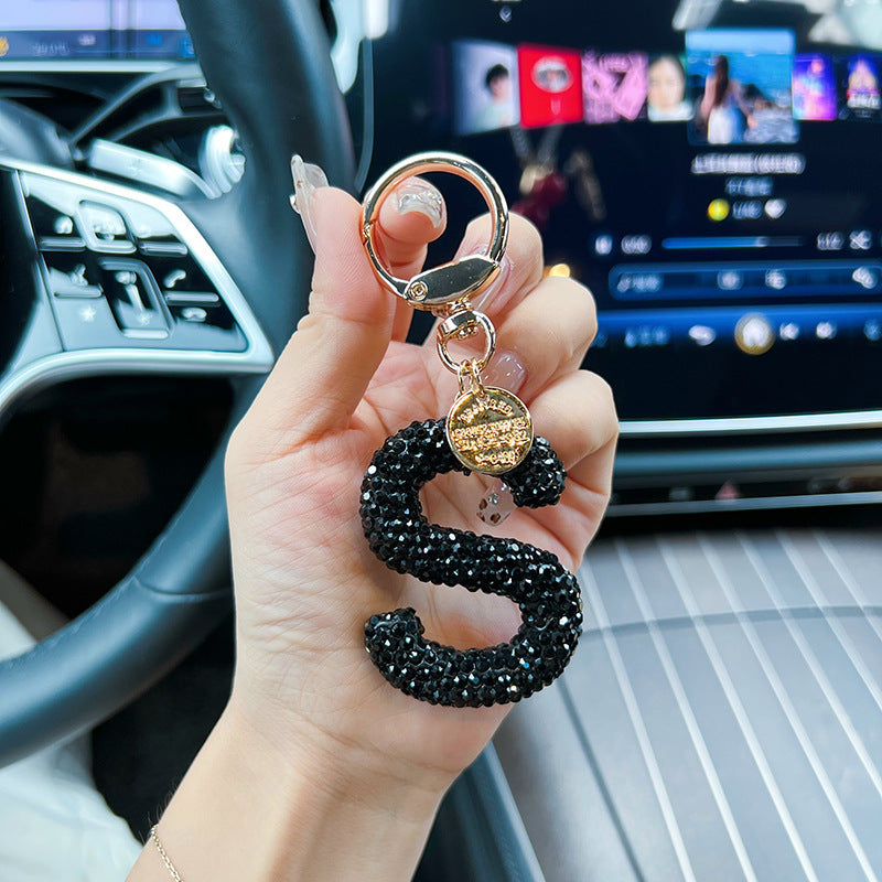 Black Clay Letter Keychain With Diamond