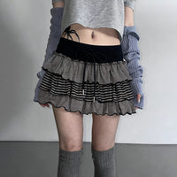 Contrast-color Striped Figure-flattering Layered Ruffle Cake Skirt