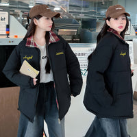 Cotton-padded Coat Stand Collar Plaid Stitching Thickened Coat