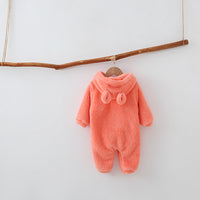 Infant Plush Warm Hooded Child Conjoined Romper