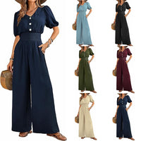 Neck-gathered Bodysuit With Casual Wide-leg Pants