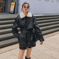 Loose Plus Velvet Thickening Small Locomotive PU Cotton Jacket Women