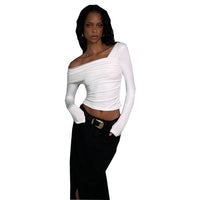 T-shirt Sexy Long Sleeve Off-shoulder Slim-fit Flattering Elegant Top For Women