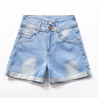 Women's Hem Denim Shorts With Double Buttons And Two Colors