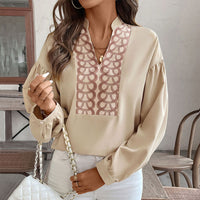 Elegant Retro Cardigan Ring Pattern Decorative Long Sleeve Stand Collar Shirt