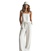 Suspender Wide-Leg Pants Set Womens Casual Two-Piece Set